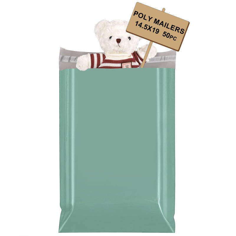 Metronic Large Poly Mailers 14.5x19 50PC  Waterproof Shipping Bags for Clothing  Tear-resistant Shipping Supplies for Small Business  Strong Ahensive Self Seal Mailing envelopes in Grayed Jade Green - Image 1